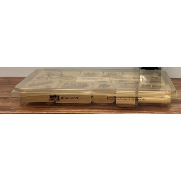 EXCELLENT RARE STAMPIN' UP! BOW BEAR Wood Rubber Stamp set of 17 UMBRELLA PICNIC - Picture 4 of 5